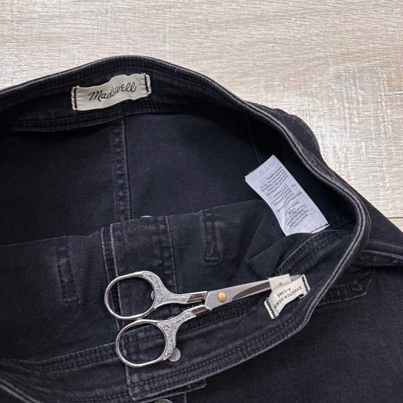 Madewell‎ Black Denim A-Line Mini Skirt Stretch Patch Pocket Women's 6 Small - Picture 5 of 6